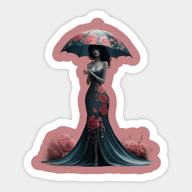 Figure in an Elegant Holding an Umbrella Sticker by animegirlnft